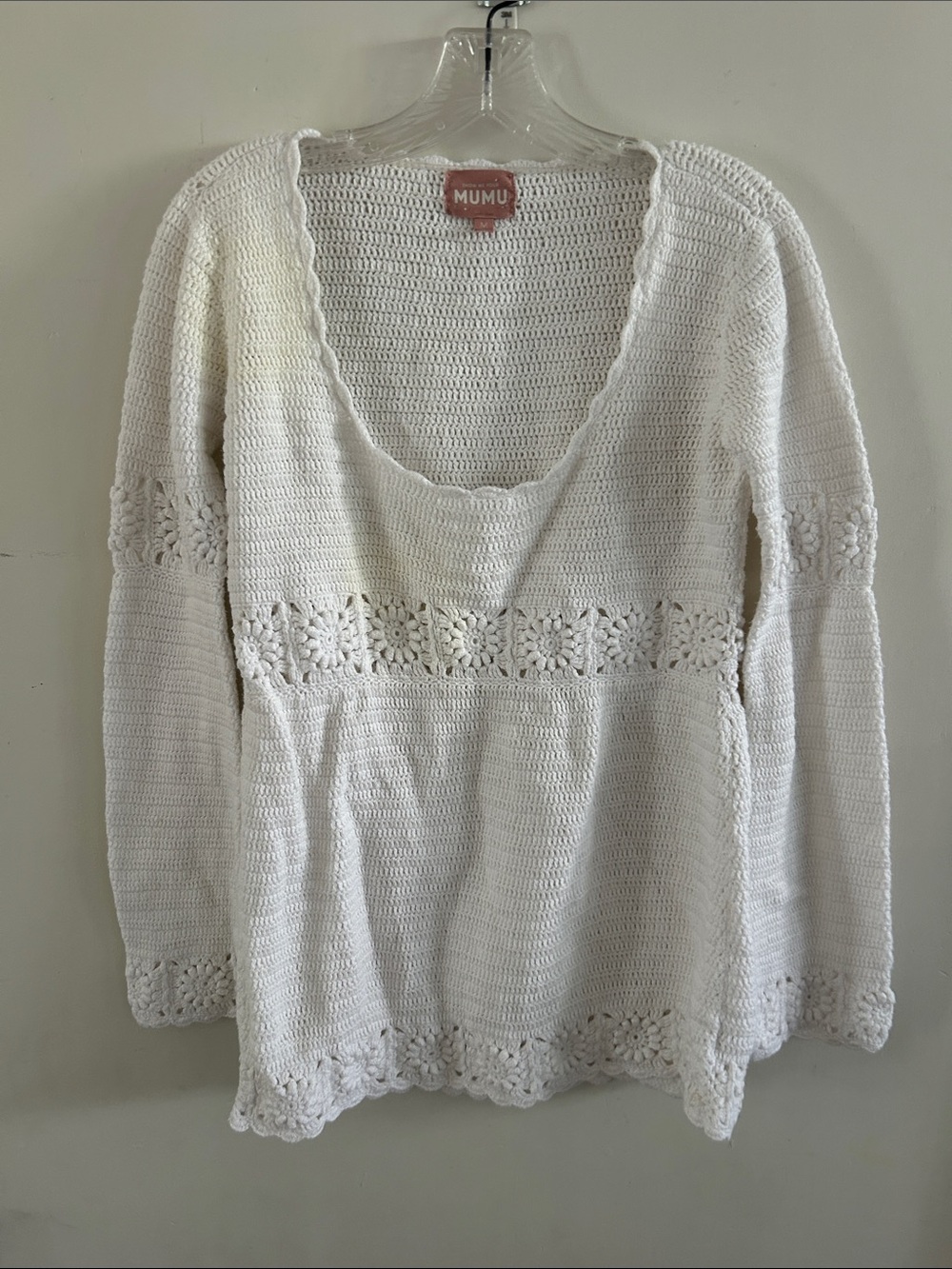 Show Me Your MuMu White Crochet Long Sleeve Mini Dress